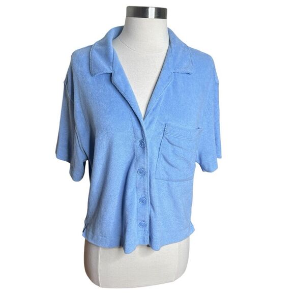 Abercrombie & Fitch Top Womens Medium Blue Terry Cloth Short Sleeve Shirt Y2k - Picture 1 of 8